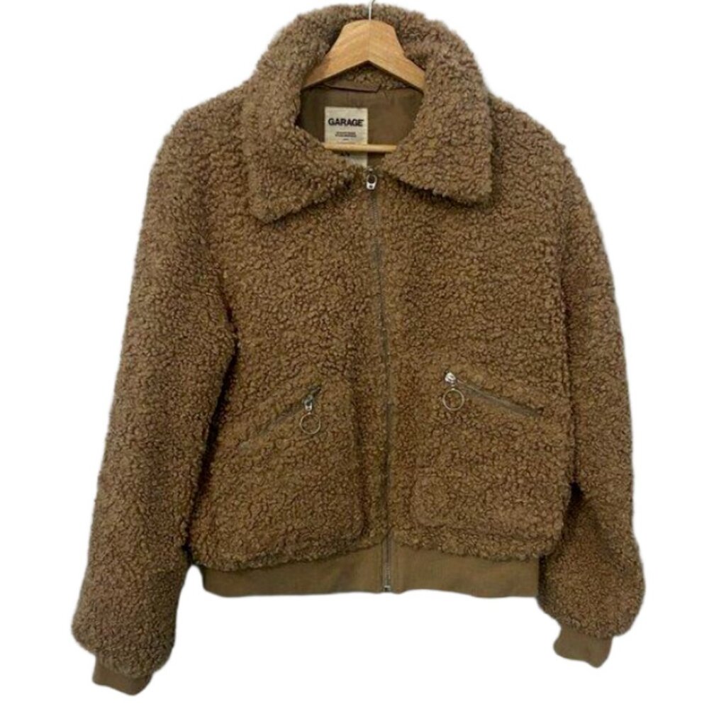 GARAGE BeigeTeddy Sherpa Zip Jacket Fully Lined Women’s Size Medium